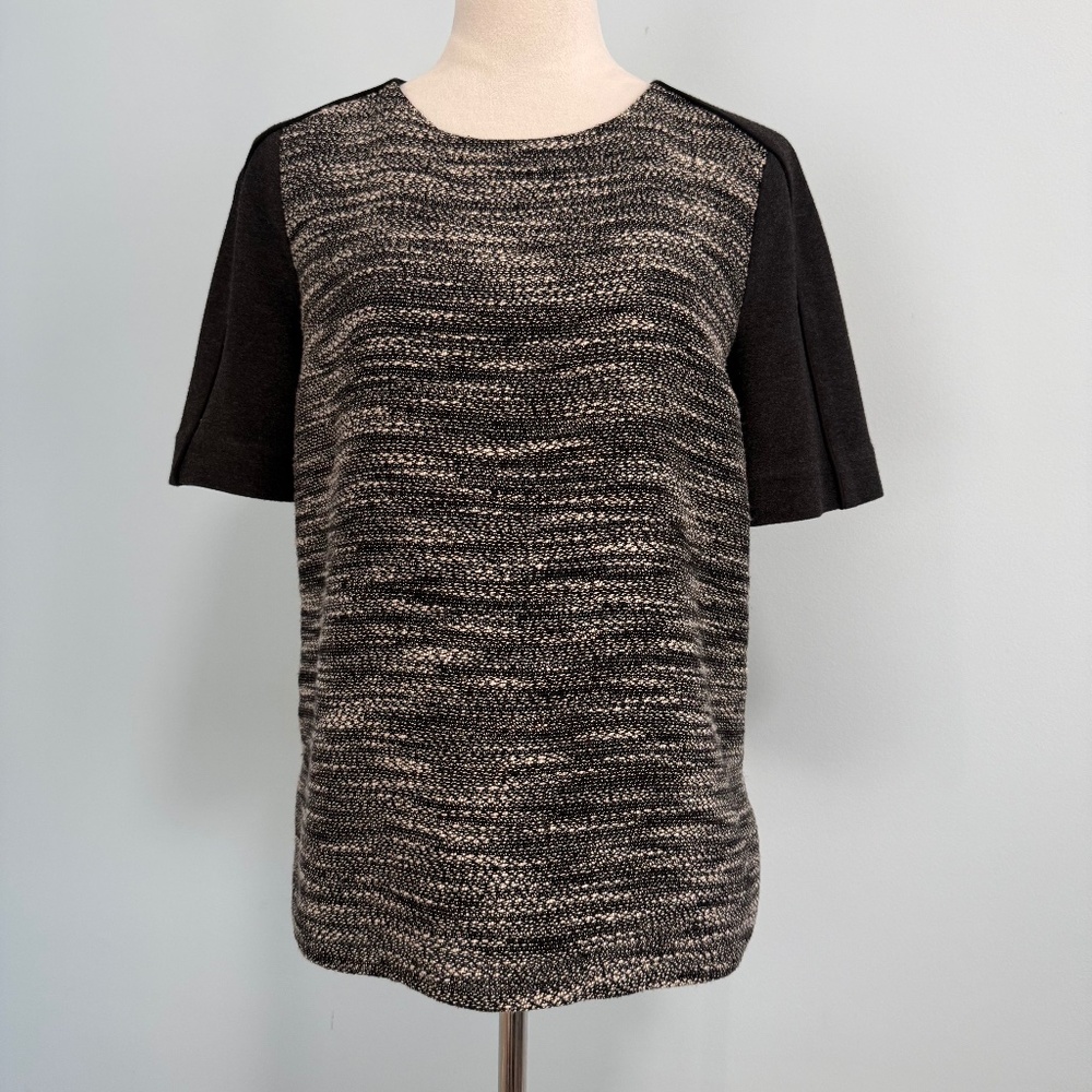 Vince Women’s Textured Tweed Stretch Boxy Fit Top Shirt Black Size S